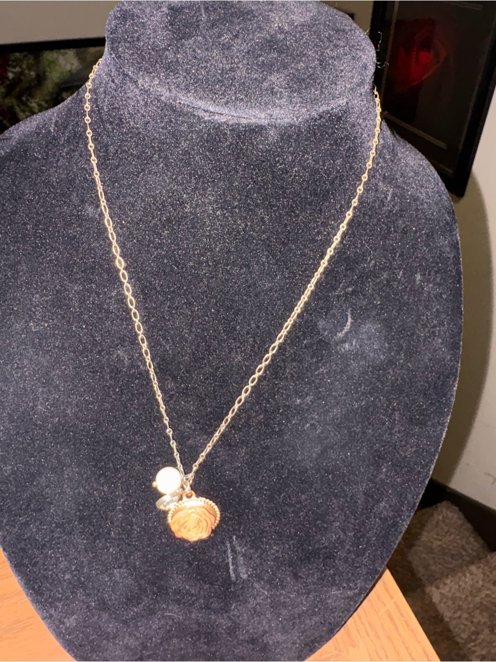 Lia Sophia Gold-Tone Rose Pendant Necklace with Pearl Charm